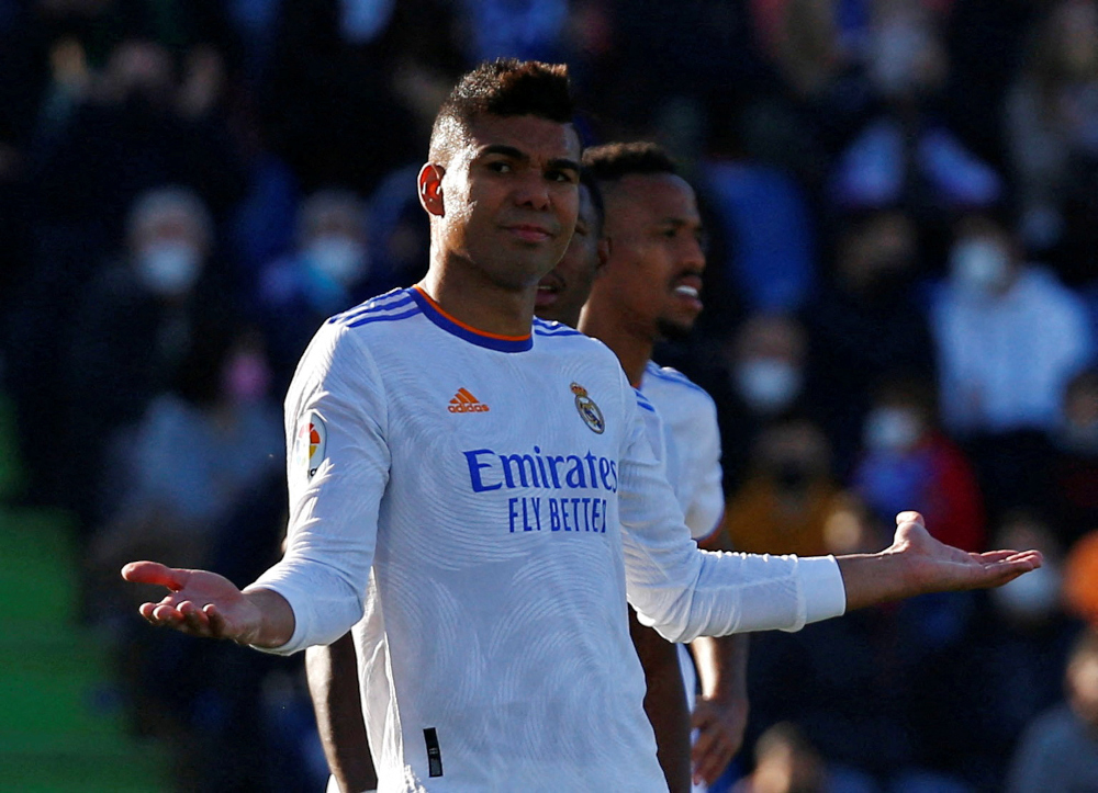 Real Madridu00e2u20acu2122s Casemiro reacts during a match against Getafe at Coliseum Alfonso Perez, Getafe, Spain, January 2, 2022. u00e2u20acu201d Reuters pic 