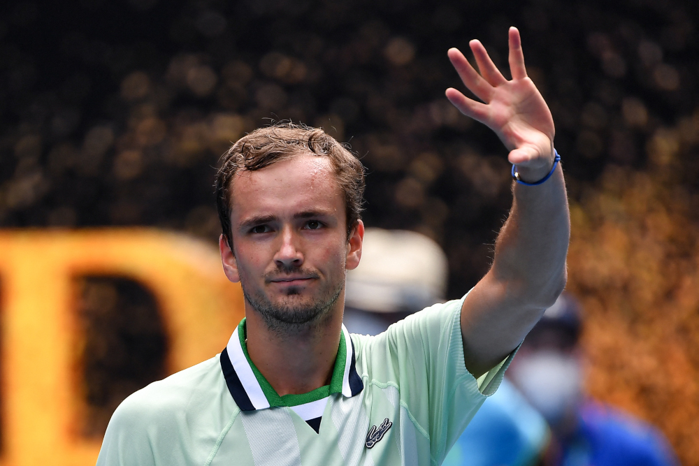 Russiau00e2u20acu2122s Daniil Medvedev celebrates after victory against Switzerlandu00e2u20acu2122s Henri Laaksonen during their menu00e2u20acu2122s singles match on day two of the Australian Open tennis tournament in Melbourne, January 18, 2022. u00e2u20acu201d AFP picnn