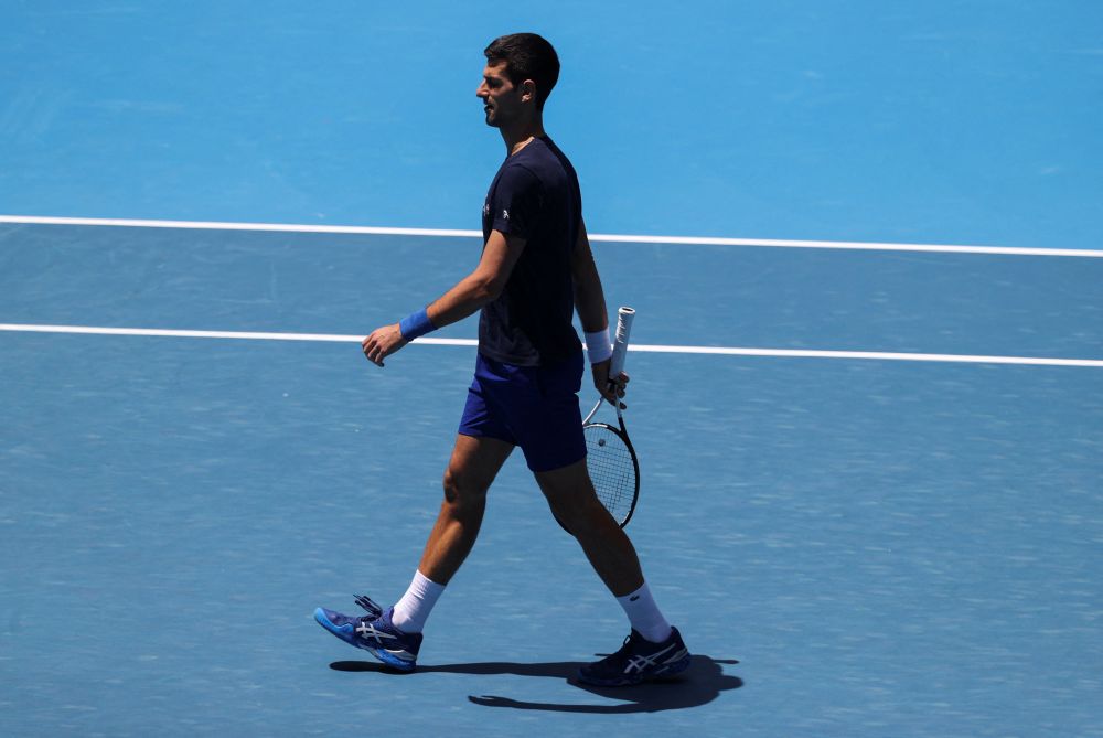 Serbian tennis player Novak Djokovic practices at Melbourne Park as questions remain over the legal battle regarding his visa to play in the Australian Open January 12, 2022. u00e2u20acu201d Reuters pic