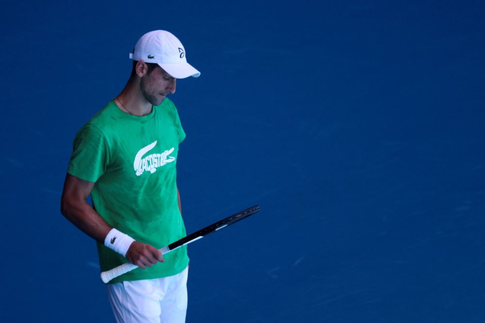 Serbian tennis player Novak Djokovic practices at Melbourne Park as questions remain over the legal battle regarding his visa to play in the Australian Open January 13, 2022. u00e2u20acu201d Reuters pic