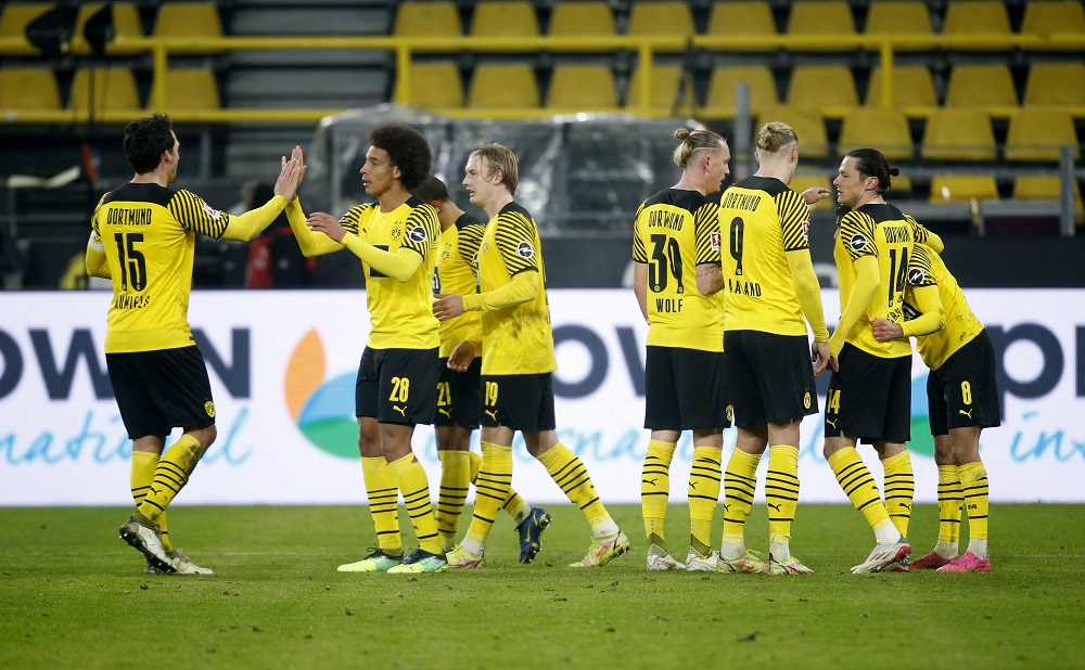 Borussia Dortmund's Mahmoud Dahoud celebrates after scoring the fifth goal against Freiburg January 15, 2022. u00e2u20acu2022 Reuters pic
