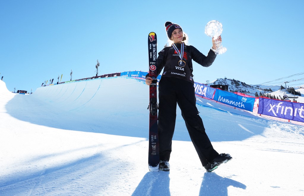 Photo taken on January 8, 2022 Ailing Eileen Gu of Team China poses for a picture after placing first in the Women's Freeski Halfpipe competition at the Toyota US Grand Prix at Mammoth Mountain, California. u00e2u20acu201d AFP pic