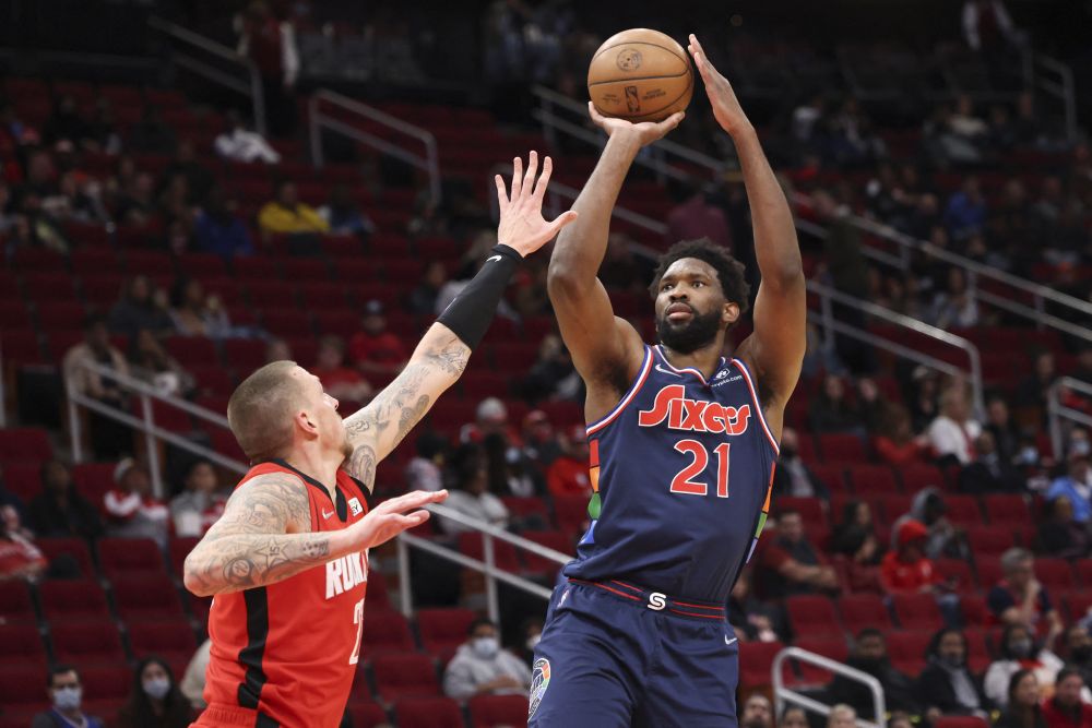 Philadelphia 76ers centre Joel Embiid (21) shoots against Houston Rockets centre Daniel Theis (27) in the second half at Toyota Centre in Houston January 10, 2022. u00e2u20acu2022 Reuters pic