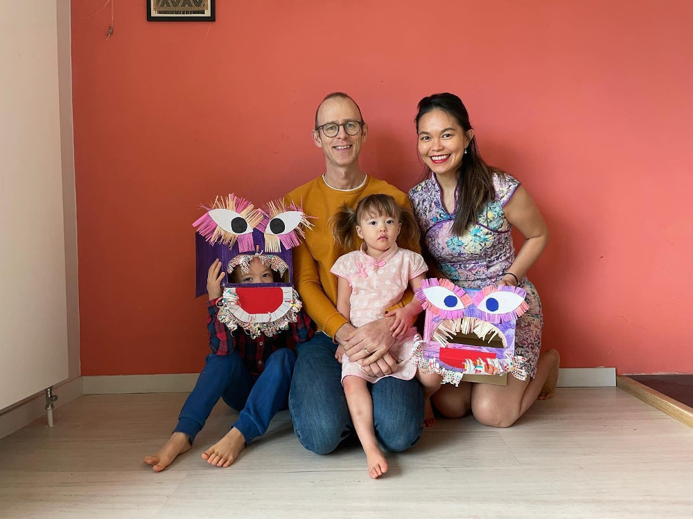 Evangeline Majawat and her family in Scotland last Chinese New Year in 2021 where she made her family dress up to cure her homesickness. — Picture courtesy of Evangeline Majawat