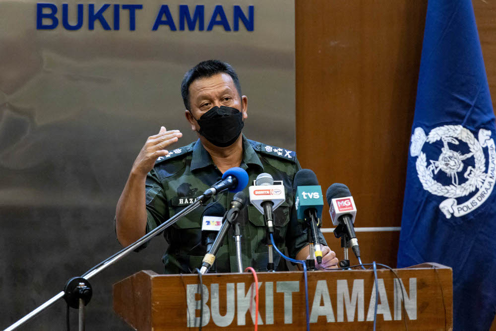 Bukit Aman Internal Security and Public Order Department director Commissioner Datuk Hazani Ghazali speaks during a press conference in Bukit Aman, Kuala Lumpur January 5, 2022. u00e2u20acu201d Picture by Firdaus Latif 