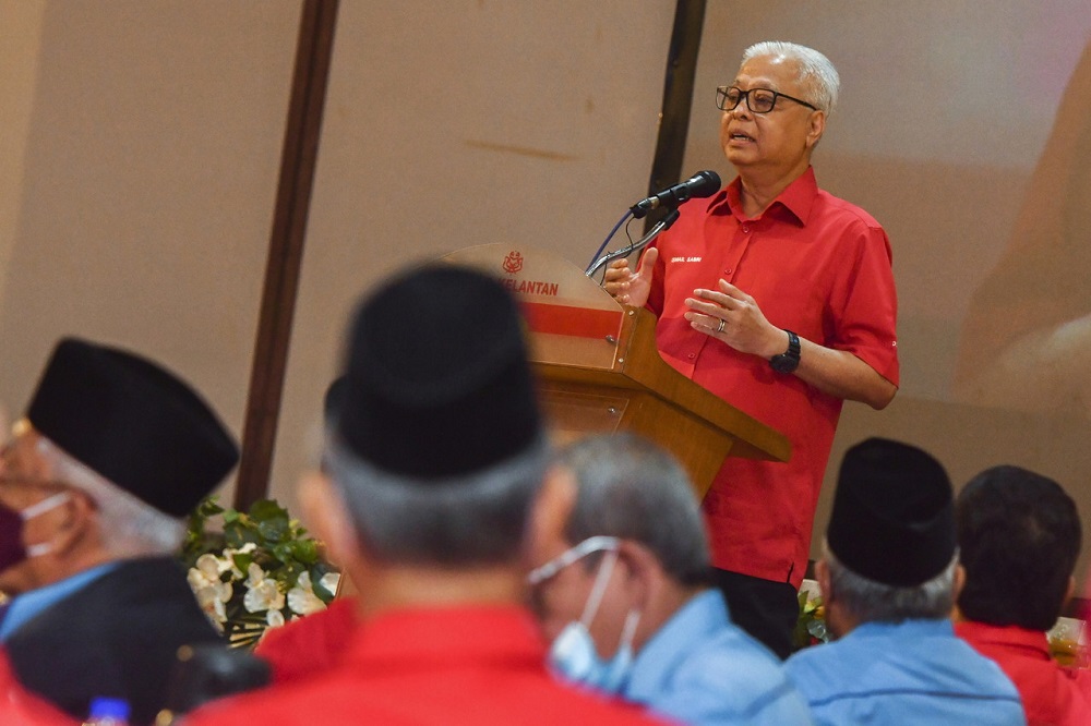 Prime Minister Datuk Seri Ismail Sabri Yaakob speaks during a special meeting with members of the state Umno Political Bureau at the Kelantan Umno Building in Kota Baru January 22, 2022.  u00e2u20acu2022 Bernama pic