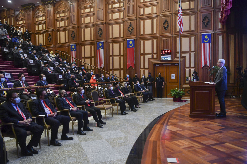 Prime Minister Datuk Seri Ismail Sabri Yaakob delivering his 2022 New Yearu00e2u20acu2122s Message to the Prime Ministeru00e2u20acu2122s Department staff at the Perdana Putra building in Putrajaya, January 25, 2022. u00e2u20acu201d Bernama picn