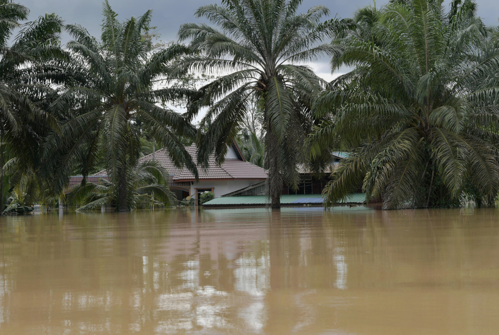 Homes in Kampung Spang Loi in Segamat, Johor, inundated with floodwaters, January 4, 2022. 
