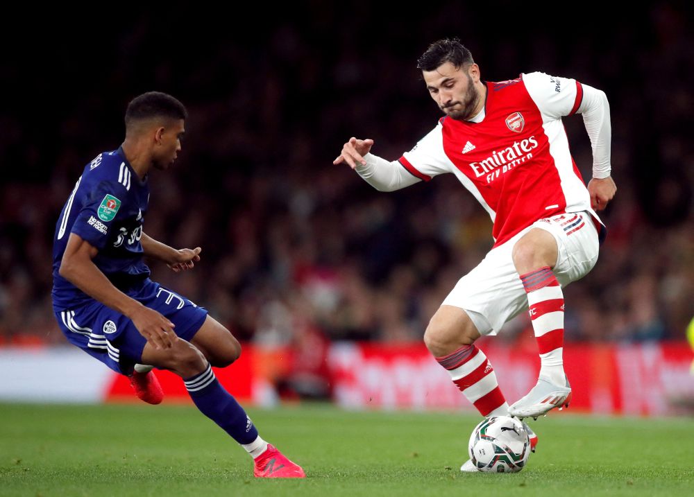 Arsenal's Sead Kolasinac (right) in action against Leeds United's Cody Drameh at the Emirates Stadium, London October 26, 2021. u00e2u20acu201d Reuters picnn