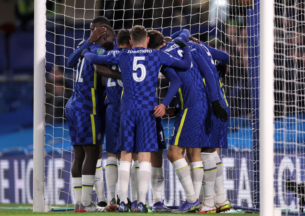 Chelsea's Kai Havertz celebrates scoring their first goal against Tottenham Hotspur with teammates during the first leg of the League Cup semi-final at Stamford Bridge, London January 5, 2022. u00e2u20acu201d Reuters pic
