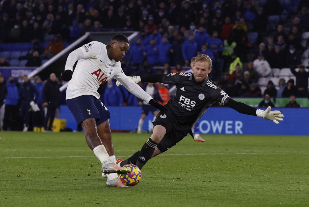 Tottenham Hotspur's Steven Bergwijn scores their third goal against Leicester City at the King Power Stadium, Leicester January 19, 2022u00e2u20acu201d Reuters picnn