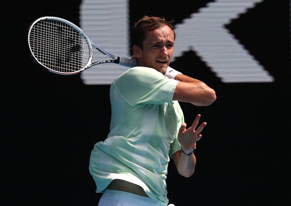 Russia's Daniil Medvedev in action during his Australia Open first round match against Switzerland's Henri Laaksonen at Melbourne Park January 18, 2022. u00e2u20acu201d Reuters picnn