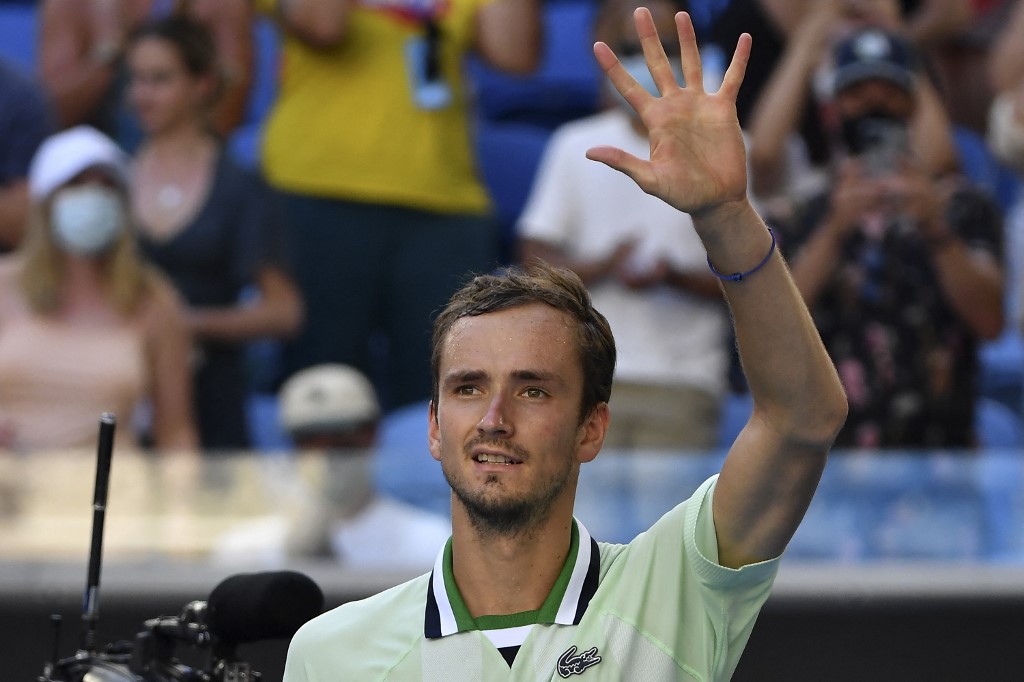 Russiau00e2u20acu2122s Daniil Medvedev celebrates after victory against Netherlandsu00e2u20acu2122 Botic Van de Zandschulp during their menu00e2u20acu2122s singles match on day six of the Australian Open  in Melbourne on January 22, 2022. u00e2u20acu201d AFP pic