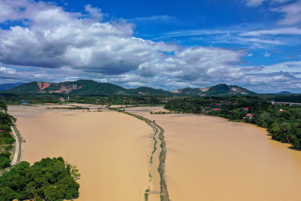 Flood-hit Kampung Belimbing Dalam near Durian Tunggal in Melaka, January 4, 2022, as seen in this aerial picture. u00e2u20acu201d Bernama pic 