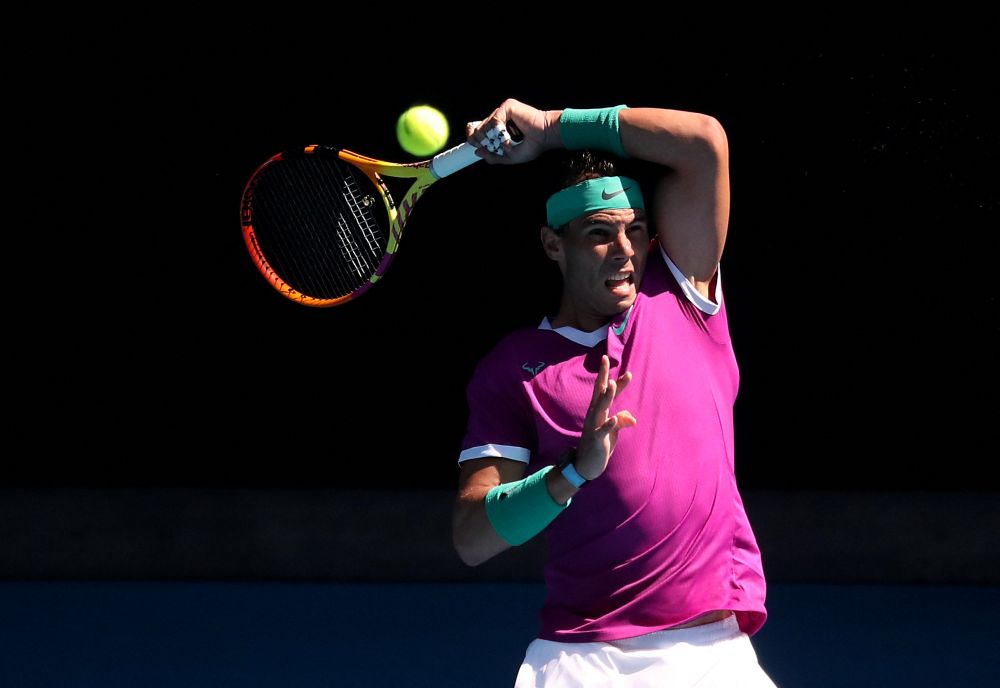 Spain's Rafael Nadal in action during his Australian Open first round match against Marcos Giron of the US at the Melbourne ParkJanuary 17, 2022. u00e2u20acu201d Reuters pic