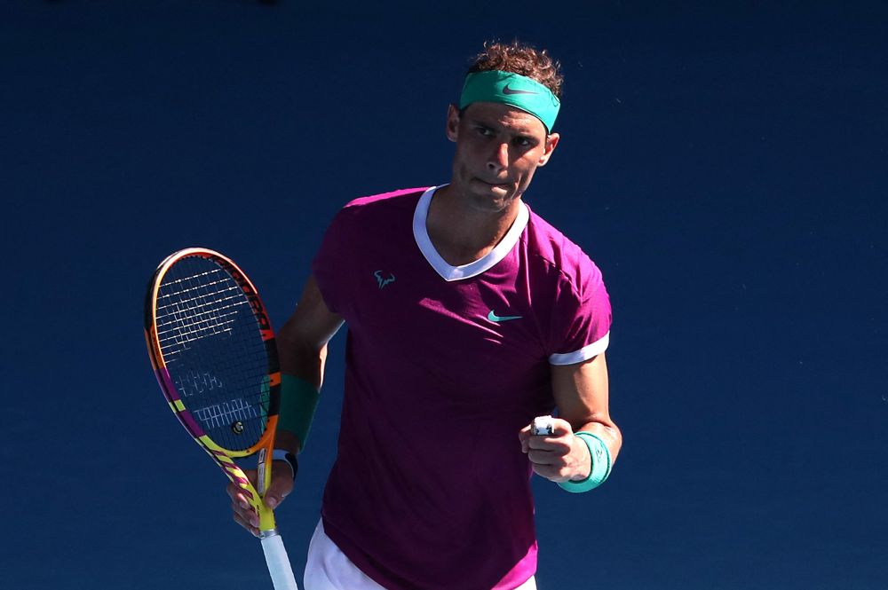 Spain's Rafael Nadal celebrates after winning his Australian Open first round match against Marcos Giron of the US at the Melbourne ParkJanuary 17, 2022. u00e2u20acu201d Reuters pic