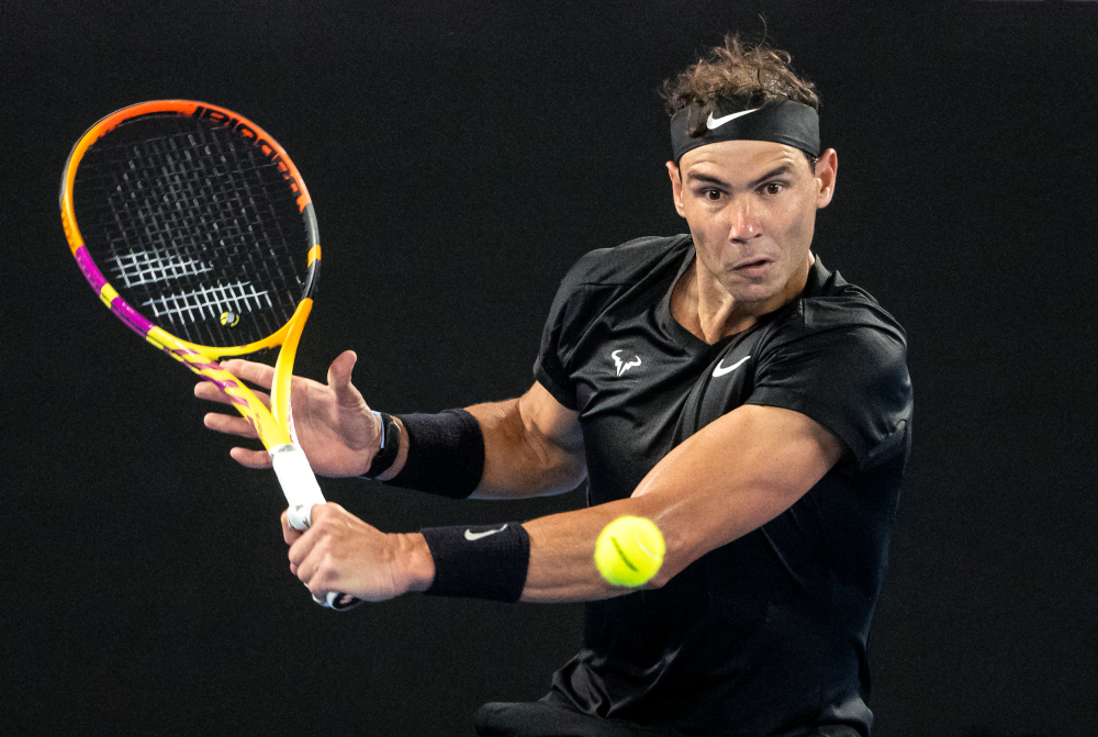 Rafael Nadal of Spain hits a return during his menu00e2u20acu2122s singles match against Ricardas Berankis of Lituania at the Melbourne Summer Set tennis tournament in Melbourne January 6, 2022. u00e2u20acu201d AFP pic 