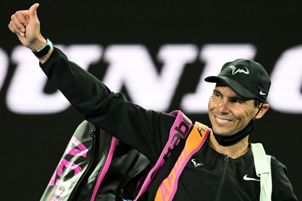 Rafael Nadal of Spain celebrates his victory in his menu00e2u20acu2122s singles match against Ricardas Berankis of Lithuania at the Melbourne Summer Set tennis tournament in Melbourne January 6, 2022. u00e2u20acu201d AFP pic 