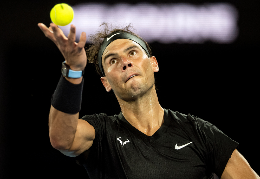 Rafael Nadal of Spain serves during his menu00e2u20acu2122s singles match against Ricardas Berankis of Lituania at the Melbourne Summer Set tennis tournament in Melbourne January 6, 2022. u00e2u20acu201d AFP pic 