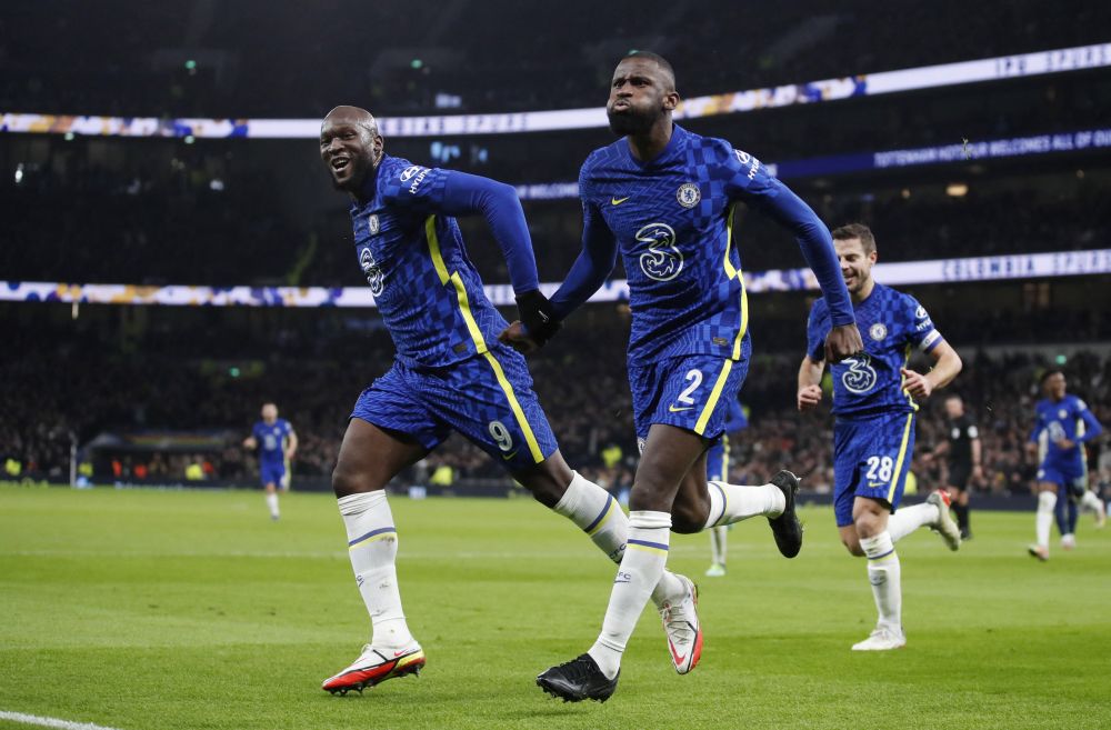 Chelsea's Antonio Rudiger celebrates scoring their first goal against Tottenham Hotspur with Romelu Lukaku at the Tottenham Hotspur Stadium, London January 12. 2022. u00e2u20acu201d Reuters pic