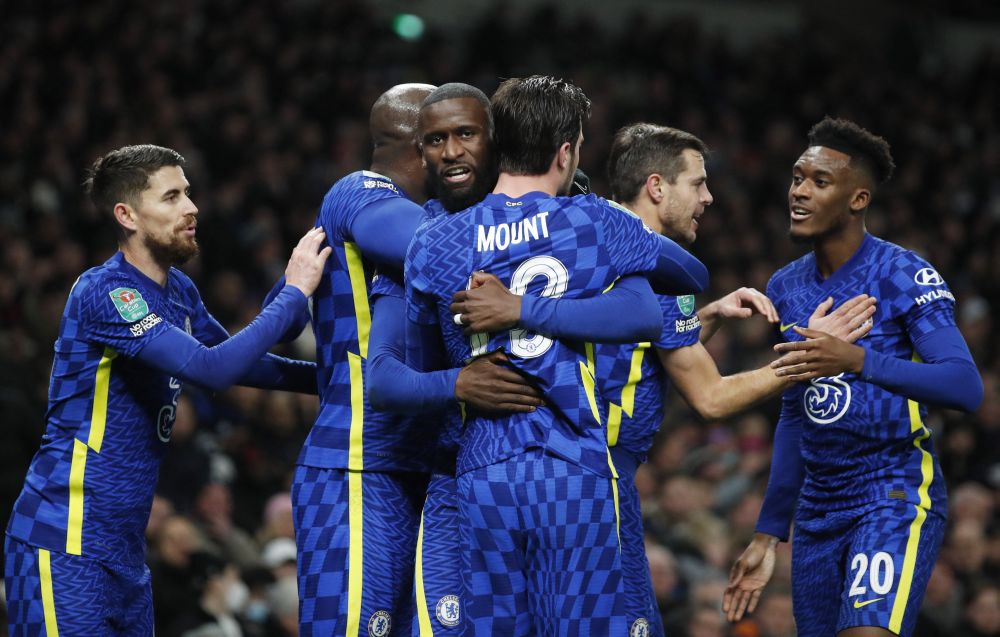 Chelsea's Antonio Rudiger celebrates scoring their first goal against Tottenham Hotspur with teammates at the Tottenham Hotspur Stadium, London January 12. 2022. u00e2u20acu201d Reuters pic