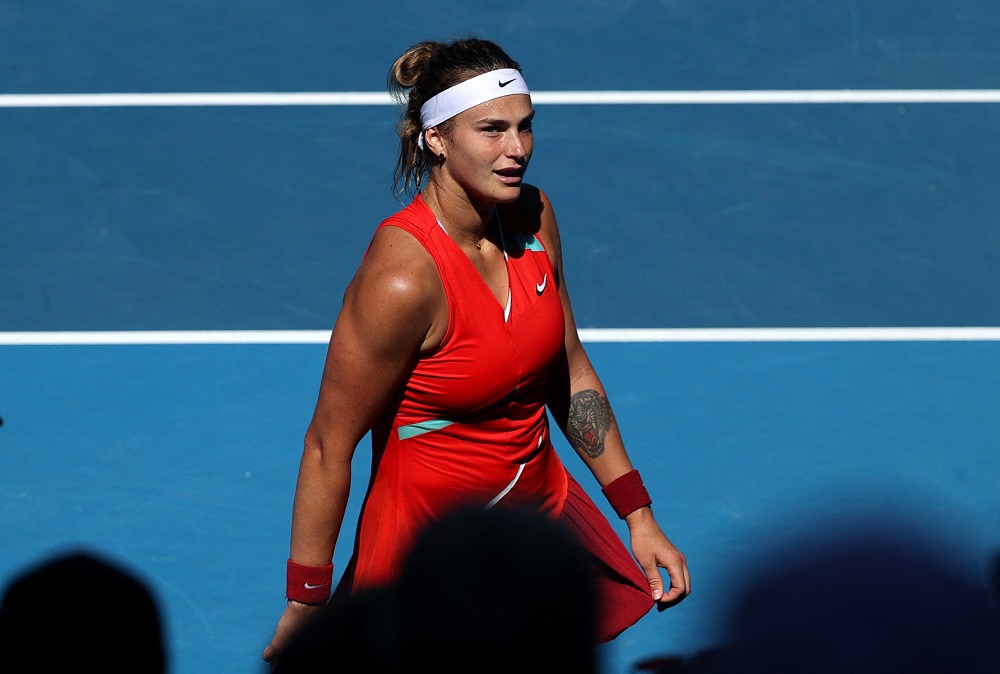 Belarus' Aryna Sabalenka celebrates winning her third round match against Czech Republic's Marketa Vondrousova in Melbourne January 22, 2022. u00e2u20acu2022 Reuters pic