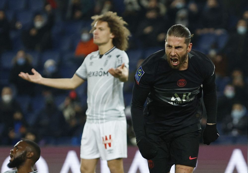 Paris St Germain's Sergio Ramos celebrates scoring their second goal against Stade de Reims at Parc des Princes, Paris January 23, 2022. u00e2u20acu201d Reuters pic