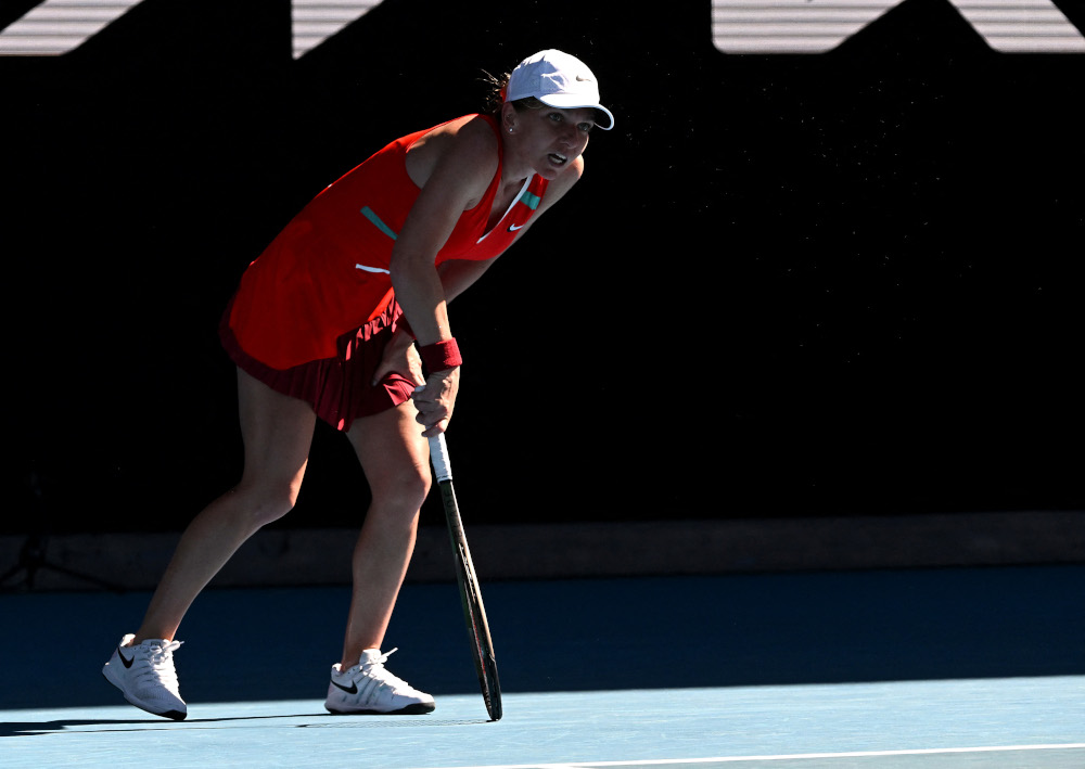 Romaniau00e2u20acu2122s Simona Halep reacts during her fourth round match against Franceu00e2u20acu2122s Alize Cornet at Melbourne Park, January 24, 2022. u00e2u20acu201d Reuters pic 