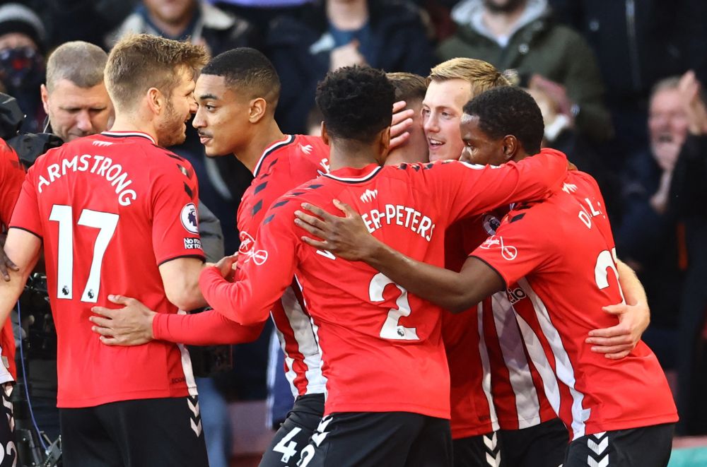 Southampton's James Ward-Prowse celebrates scoring their first goal against Tottenham Hotspur with teammates at St Mary's Stadium, Southampton December 28, 2021. u00e2u20acu201d Reuters pic