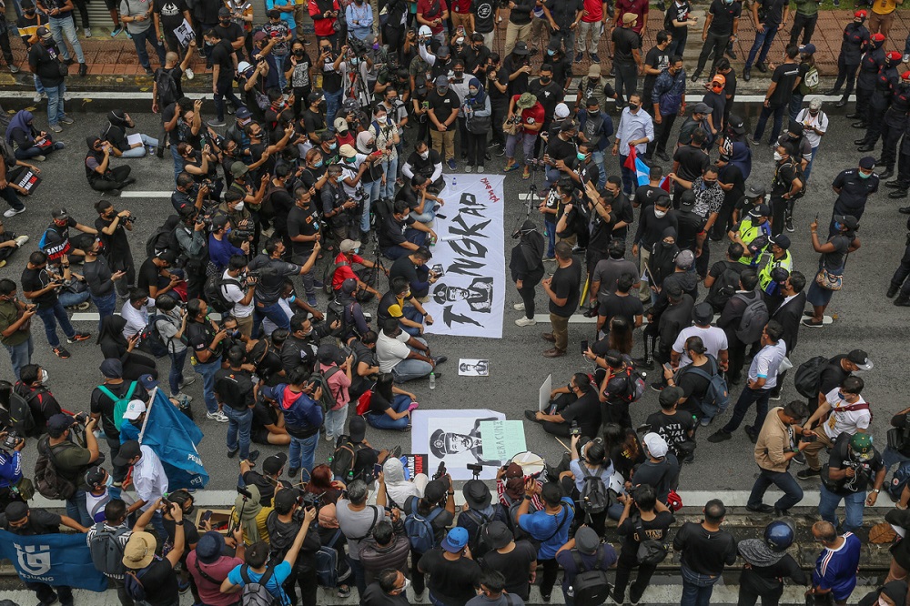 Protesters gather at the #TangkapAzamBaki rally in Kuala Lumpur January 22, 2022. u00e2u20acu2022 Picture by Yusof Mat Isa