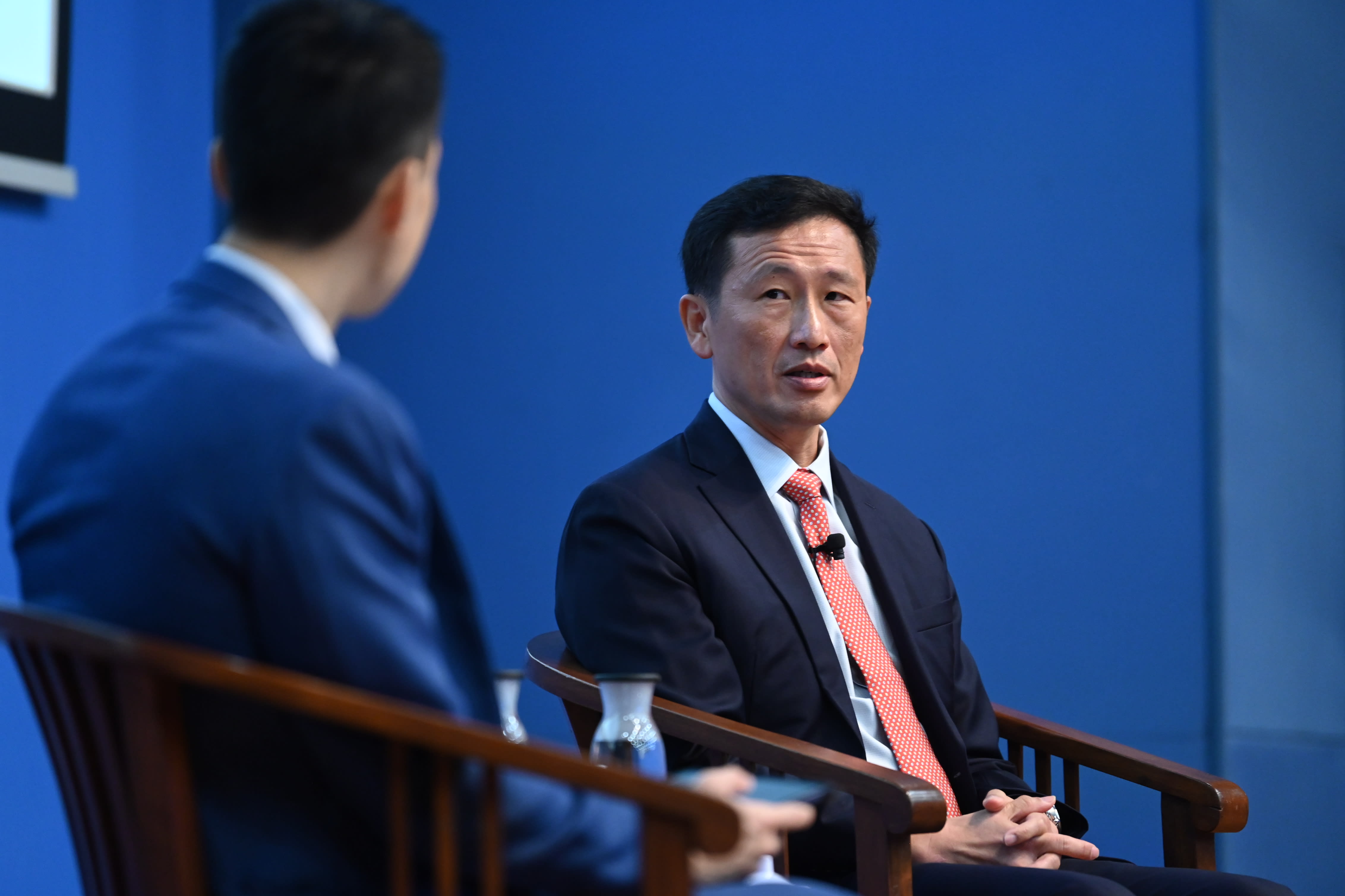Health Minister Ong Ye Kung, with moderator Woo Jun Jie from the Institute of Policy Studies, speaking at the Singapore Perspectives 2022 forum yesterday (January 13). u00e2u20acu2022 Picture via Institute of Policy Studies