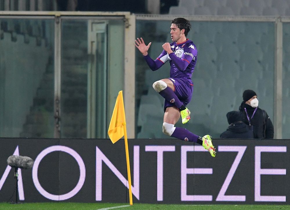 Fiorentina's Dusan Vlahovic celebrates scoring their third goal against AC Milan at Stadio Artemio Franchi, Florence November 20, 2021. u00e2u20acu201d Reuters pic