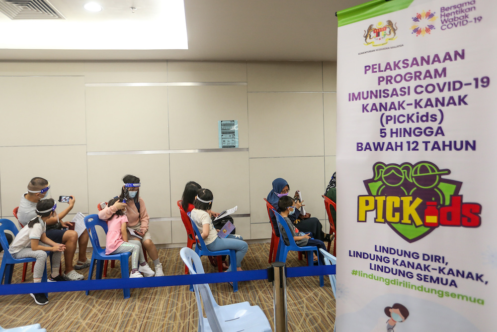 Children aged between five and 12 years old wait to get the Covid 19 vaccine at Hospital Tunku Azizah in Kuala Lumpur February 3,2022. u00e2u20acu201d Picture by Ahmad Zamzahuri