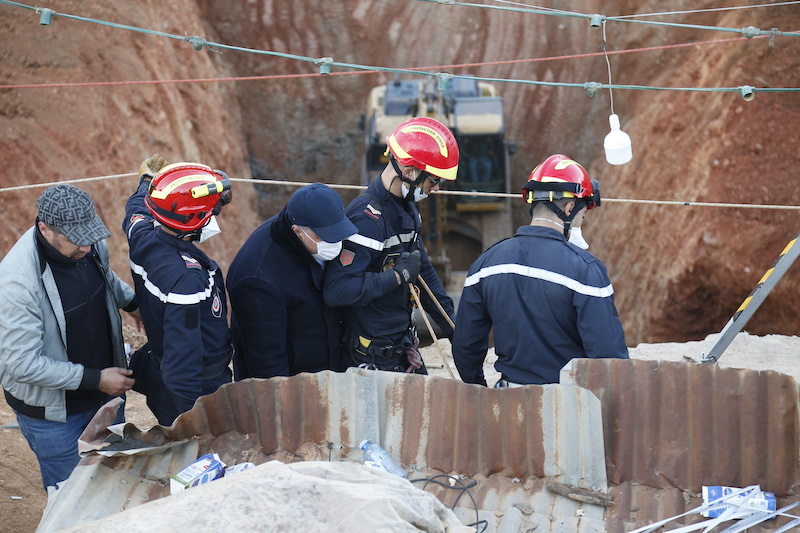 Moroccan authorities and Moroccan civil defence members work to rescue a five-year-old child Rayan trapped in a deep well for over two days in the northern province of Chefchaouen near Bab Berred February 3, 2022. u00e2u20acu201d AFP pic