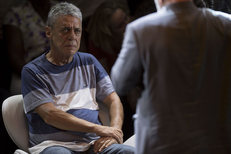 Brazilian musician Chico Buarque listens to former Brazilian president (2003-2011) Luiz Inacio Lula da Silva during a rally in Rio de Janeiro, Brazil April 2, 2018. u00e2u20acu201d AFP file pic