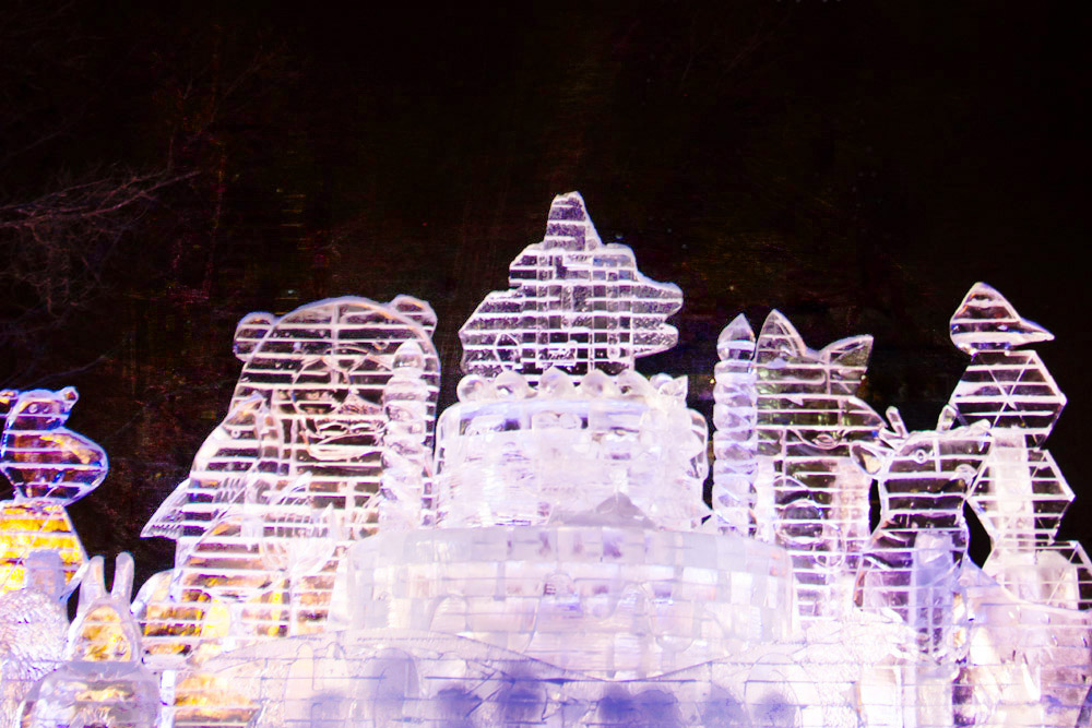 When night falls, the ice sculptures are illuminated and given new life.
