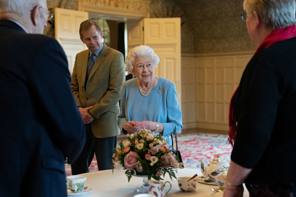 Britain's Queen Elizabeth II talks to pensioners from the Sandringham Estate during a reception in the Ballroom of Sandringham House, February 5, 2022, as she celebrates the start of the Platinum Jubilee. u00e2u20acu201d AFP pic