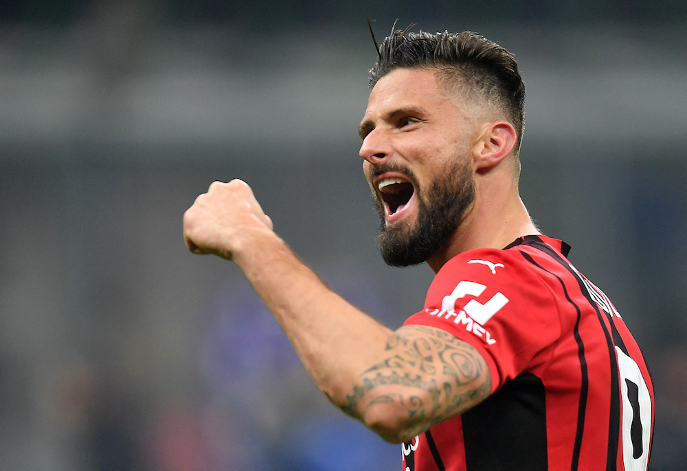 AC Milan's Olivier Giroud celebrates after the match, February 5, 2022. u00e2u20acu201d Reuters pic 