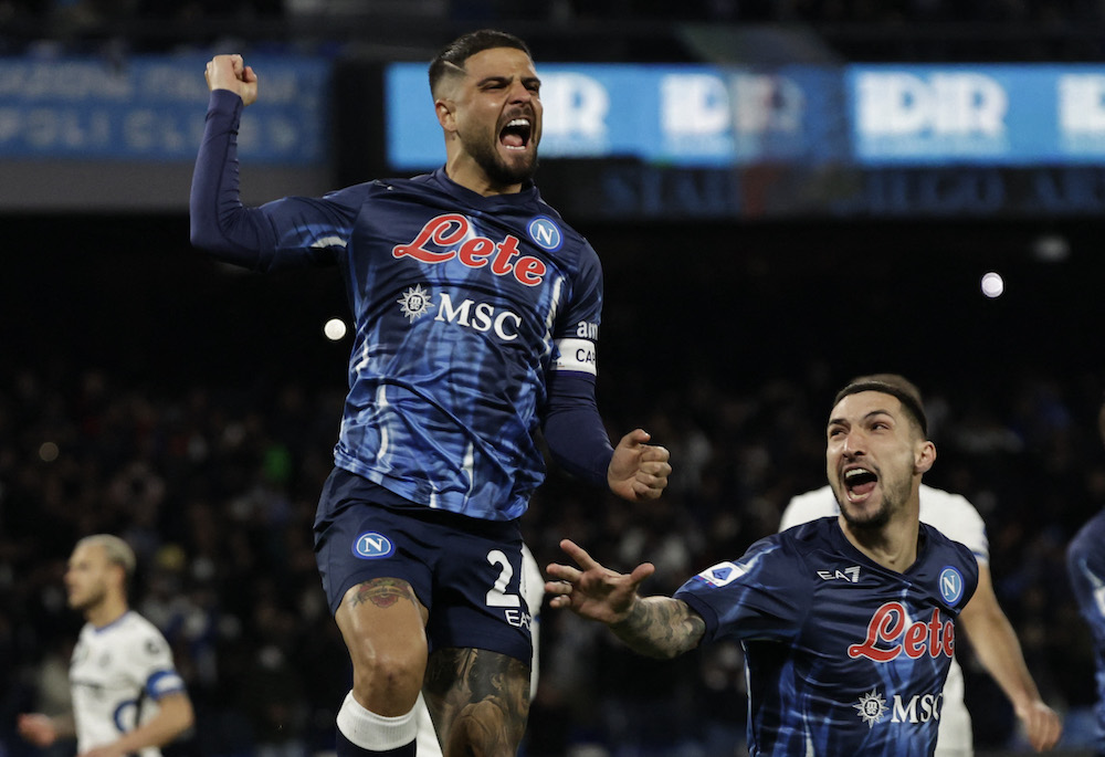 Napoli's Lorenzo Insigne celebrates scoring their first goal against Inter Milan, Naples February 12, 2022. u00e2u20acu201d Reuters pic 