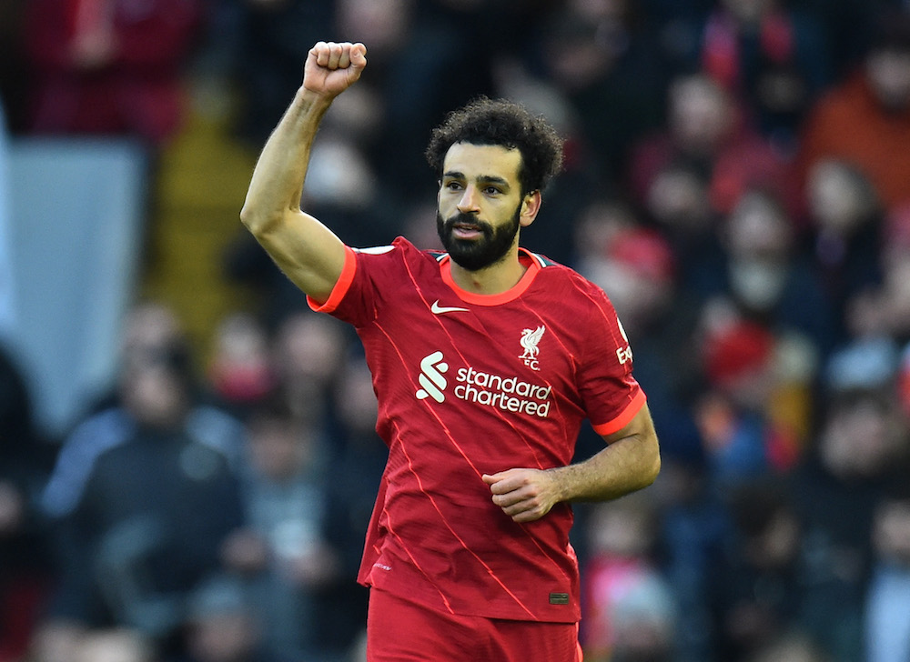 Liverpool's Mohamed Salah celebrates scoring their second goal against Norwich at Anfield, February 19, 2022. u00e2u20acu201d Reuters pic 