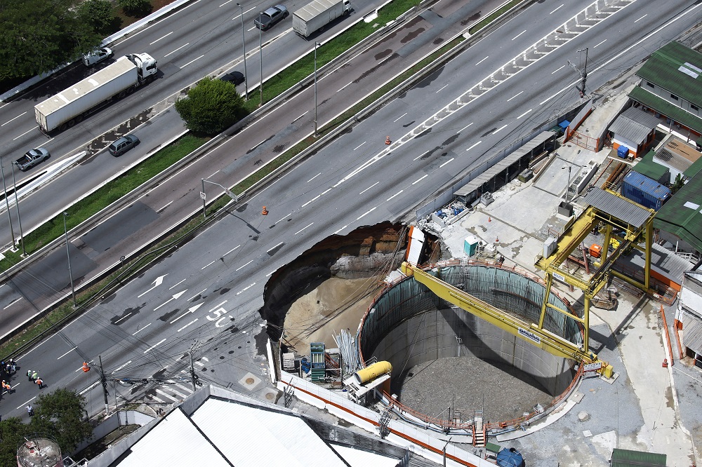 An aerial view shows part of an expressway collapsed above a construction site where Spain's Acciona SA was excavating a tunnel for a new metro line in Sao Paulo February 1, 2022. u00e2u20acu201d Reuters pic