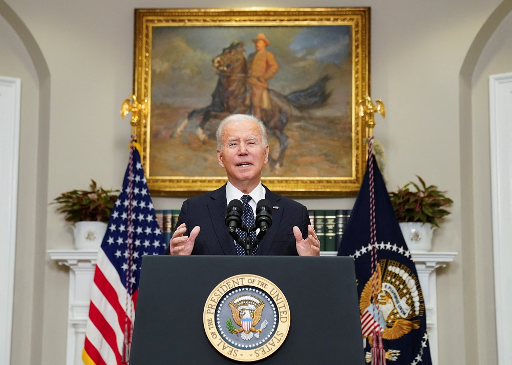 US President Joe Biden delivers remarks on his administrationu00e2u20acu2122s efforts to pursue deterrence and diplomacy in response to Russiau00e2u20acu2122s military buildup on the border of Ukraine, from the White House in Washington February 18, 2022. u00e2u20acu201d Reuters pic