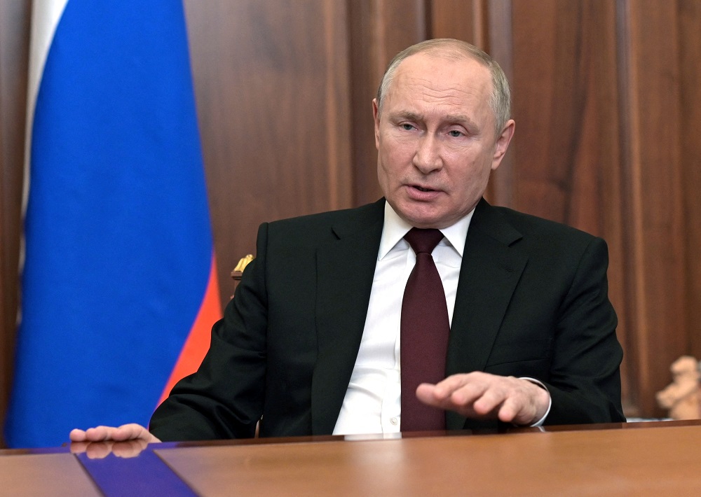 Russian President Vladimir Putin delivers a video address to the nation in Moscow  February 21, 2022. u00e2u20acu201d Picture courtesy of Sputnik/Alexey Nikolsky/Kremlin via Reuters