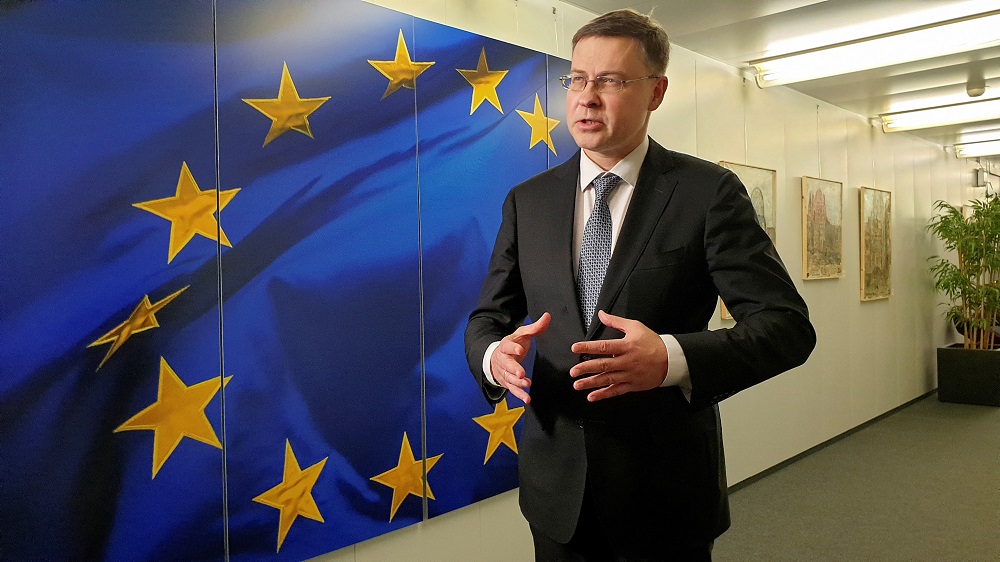 European Commission Vice President Valdis Dombrovskis speaks during an interview with Reuters in Brussels, Belgium February 23, 2022. u00e2u20acu201d Reuters pic