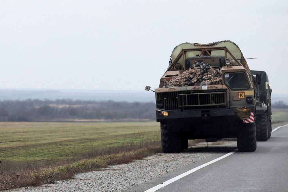 A Ukrainian rocket launcher vehicle drives west of the coastal city of Mariupol, after Russian President Vladimir Putin authorised a military operation in eastern Ukraine, in Mariupol February 24, 2022. u00e2u20acu201d Reuters pic