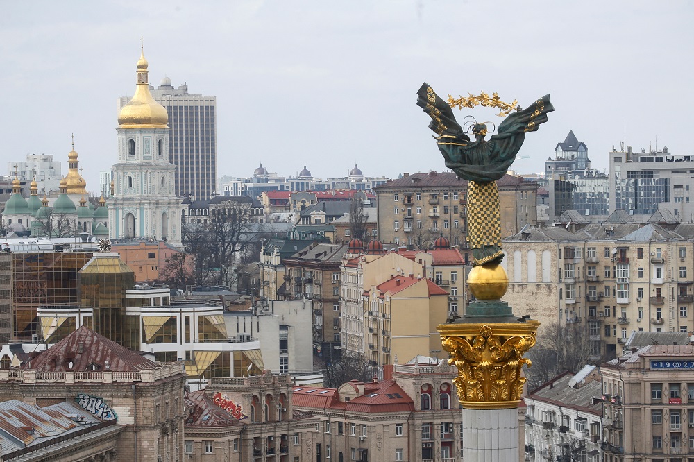 A general view shows the Independence Monument in central Kyiv, Ukraine February 25, 2022. u00e2u20acu201d Reuters pic