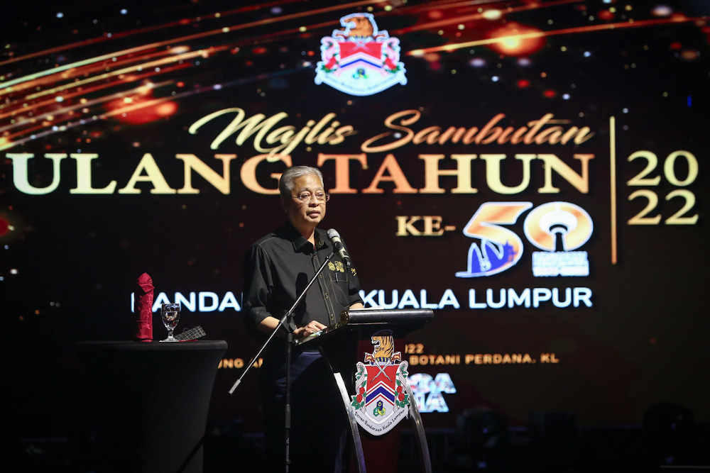 Prime Minister Datuk Seri Ismail Sabri Yaakob delivers his speech during the KL City Golden Jubilee celebration at Panggung Aniversari in Kuala Lumpur February 5, 2022. u00e2u20acu2022 Picture by Yusof Mat Isa