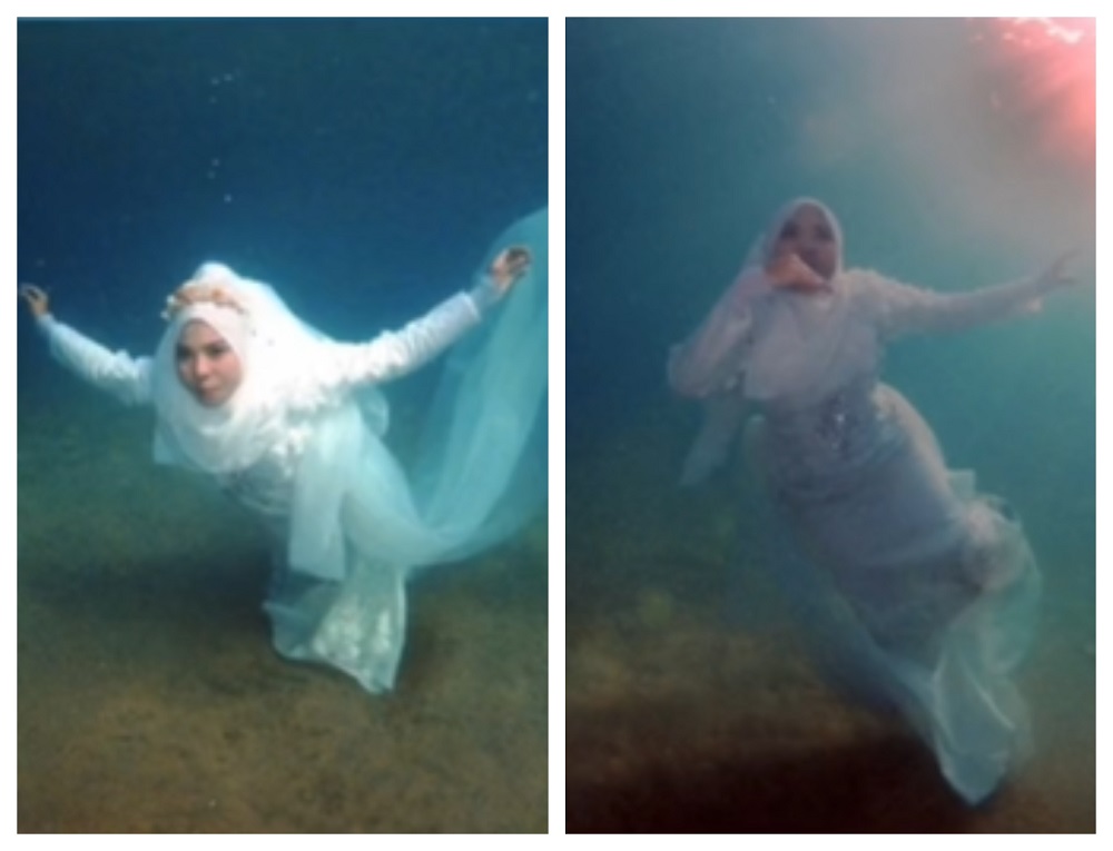 Among Nazeyra's poses underwater to promote her latest bridal costume. u00e2u20acu201d Screen capture via TikTok/eyrafadz