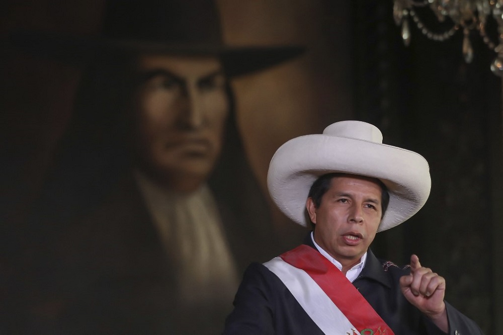 Hand out photo released by the Peruvian Presidency press office of President Pedro Castillo in Lima on February 4, 2022. u00e2u20acu201d AFP pic