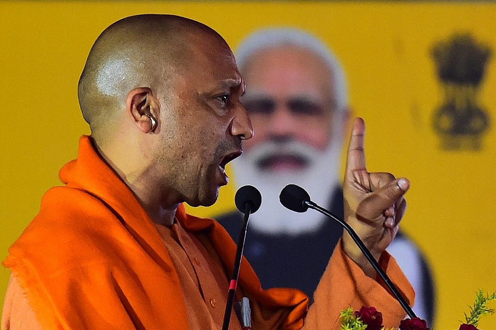 The chief minister of India's Uttar Pradesh state Yogi Adityanath addresses a public rally during in Allahabad December 26, 2021. u00e2u20acu201d AFP pic